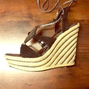 Wedge heels with ankle wrap straps